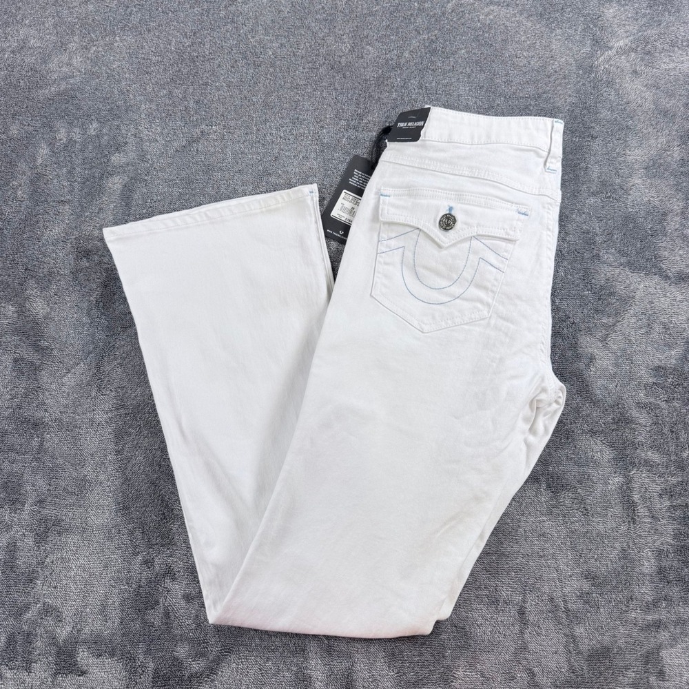 True Religion Becca Mid Rise Bootcut Jeans Optic White Flap Pocket 30 NWT $164